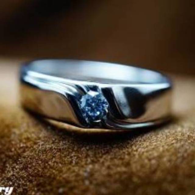Cincin perak silver Palladium - handmade mata satu dengan berlian eropa asli natural berkualitas