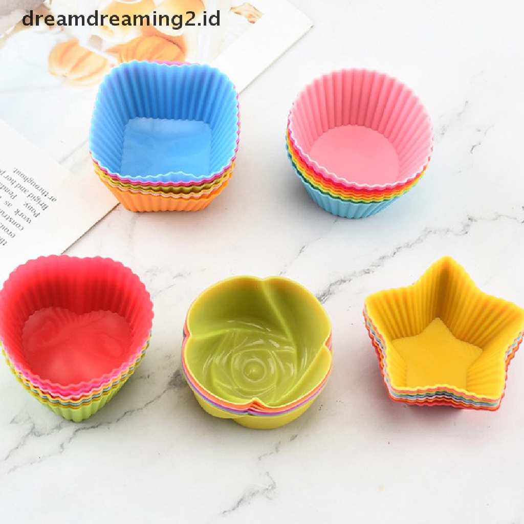 7pcs / lot Cetakan Kue Muffin / Cupcake Bentuk Bulat Bahan Silikon