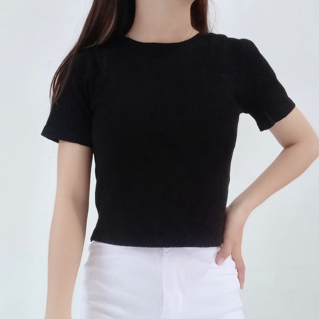Atasan Knit Rajut Crop Top Bangkok Giant Basic Studio Bangkok Model Roundneck import/Baju Crop Top G