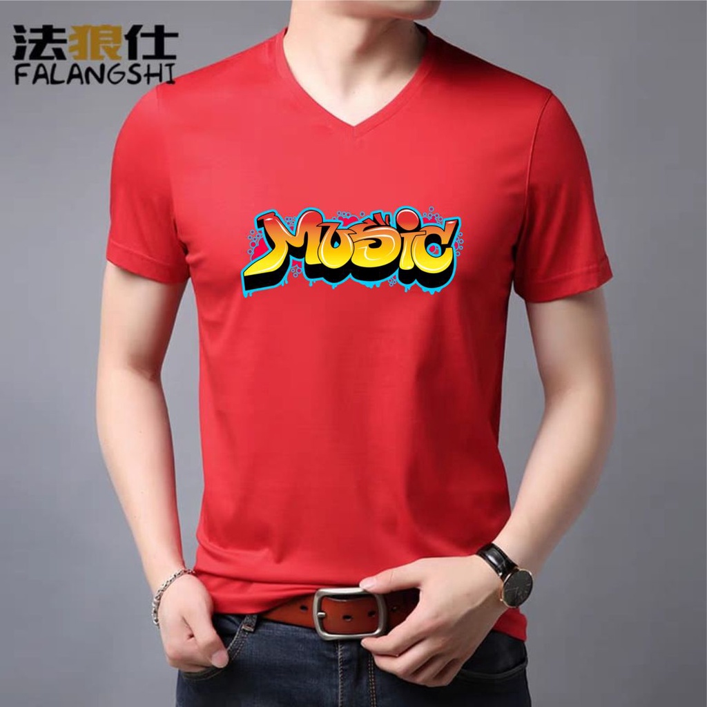 KAOS PRIA WANITA LEHER V-NECK DISTRO MUSIC DEWASA T-SHIRT SIMPEL