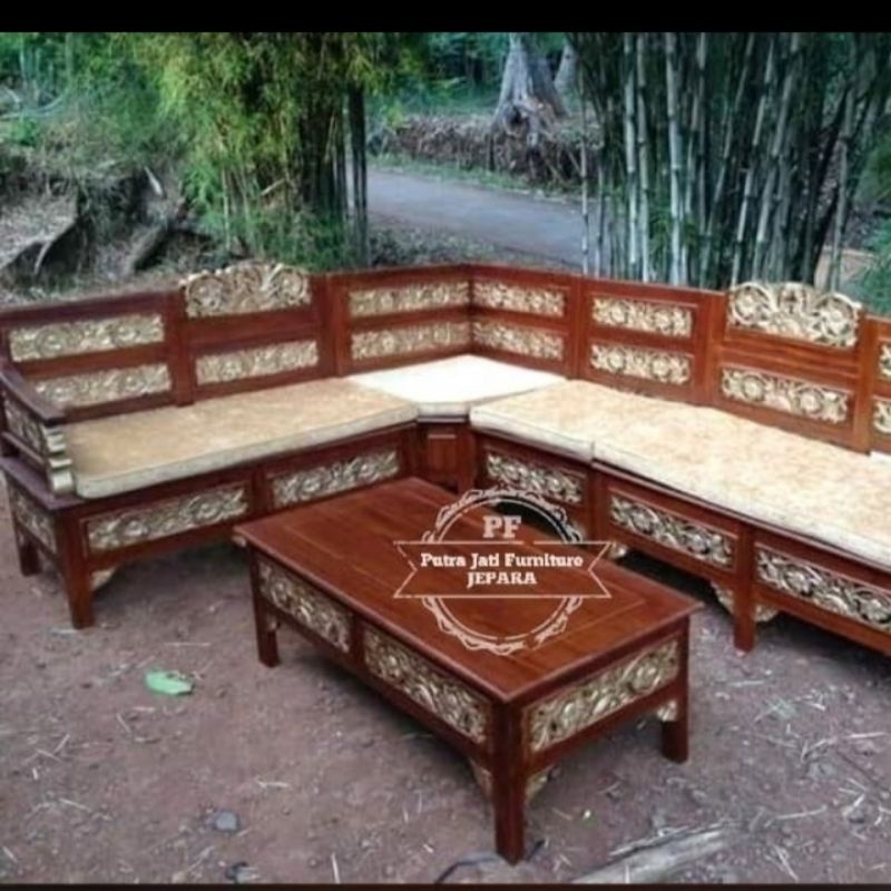 Kursi sudut untuk ruangan tamu kayu jati + Matras