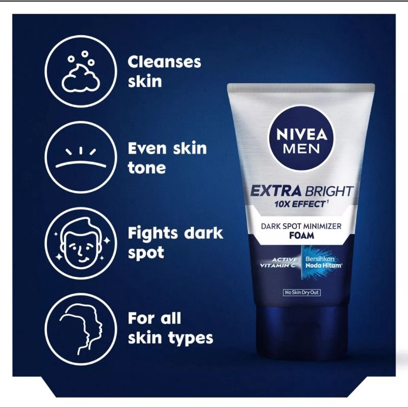 Nivea Men Extra Bright / White 10x effect dark spot minimizer Foam 100ml