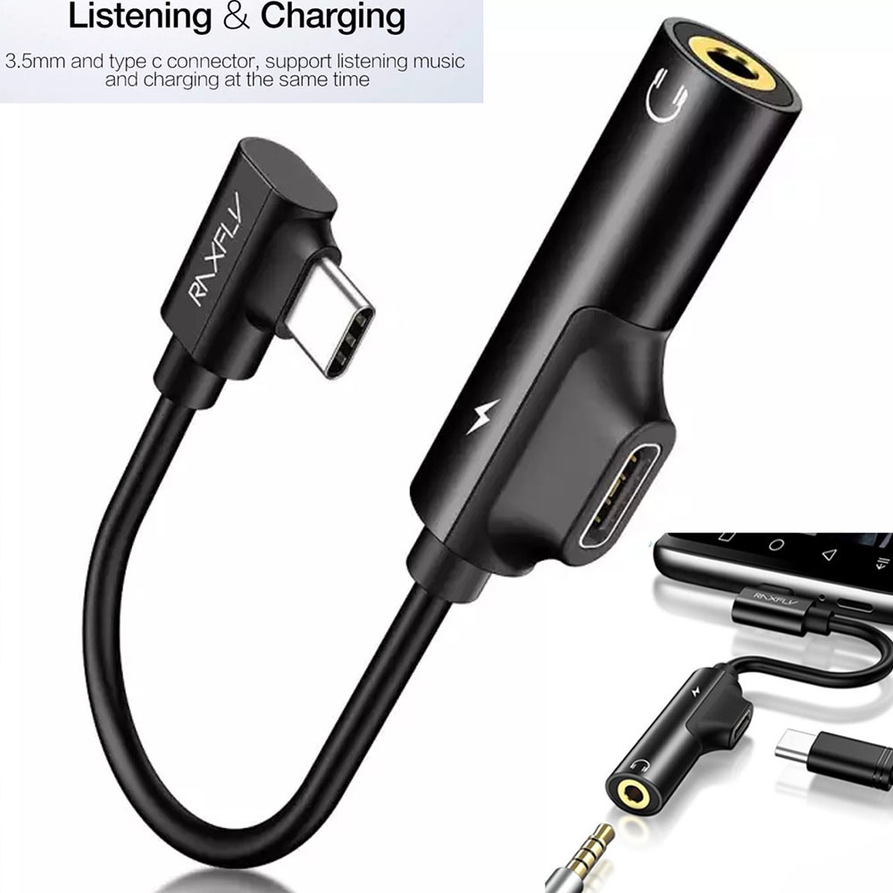 2 In 1 Kabel Adapter Konverter Audio Headphone Tipe c Ke Jack 3.5mm Untuk Huawei P20 / Pro / Xiaomi MI6 / MI 8