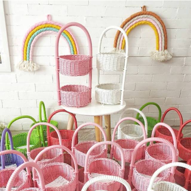 Keranjang bumbu susun / tempat bumbu / tempat bawang susun / souvenir rotan