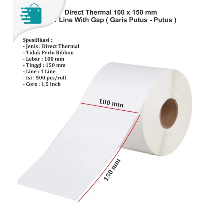 

Kertas Label Sticker Barcode Thermal 100 x 150 mm 1 Roll Isi 500 A930