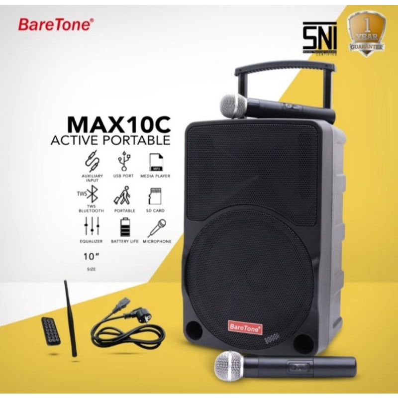 SPEAKER PORTABLE AKTIF WIRELESS MEETING BARETONE 10 INCH MAX 10C BLUETOOTH ORIGINAL