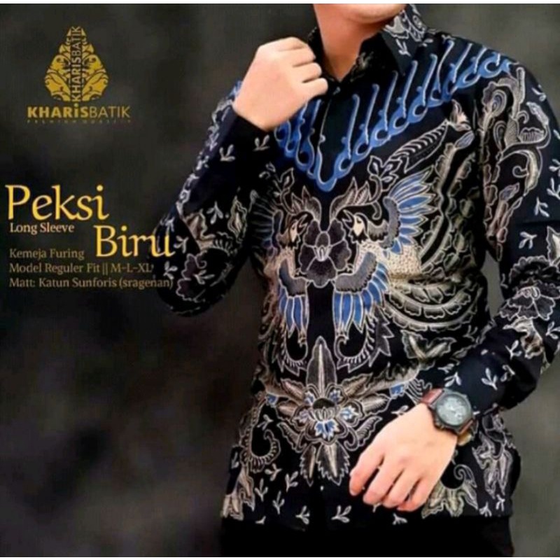 BATIK PRIA MURAH BAHAN KATUN FULL FURING MOTIF PEKSI BIRU // BATIK PRIA TERBARU KUALITAS PREMIUM LENGAN PANJANG LAPIS FURING // BATIK PRIA SLIM FIT