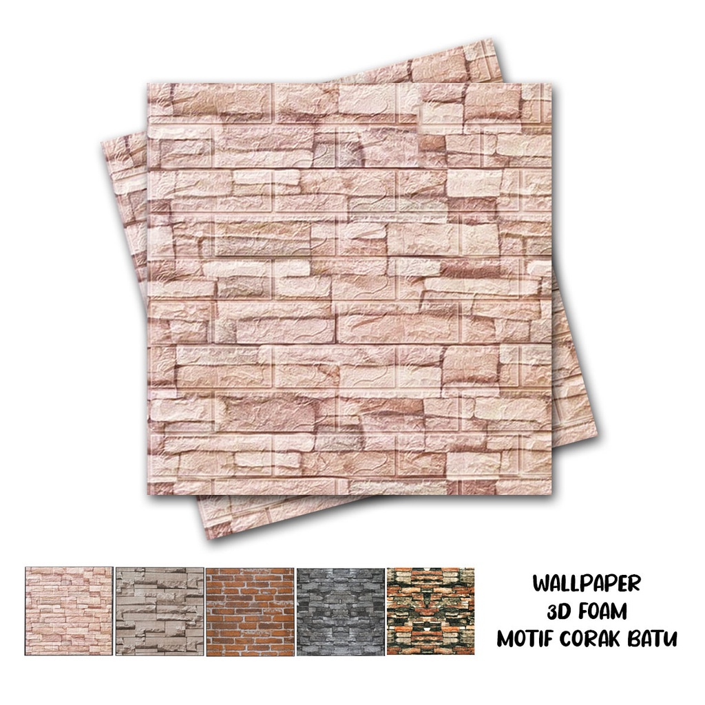 Wallpaper Dinding 3D Foam Motif Batu Alam / Wallsticker Dinding 3D Foam / Wallfoam 3D-CRK CREAM CERAH