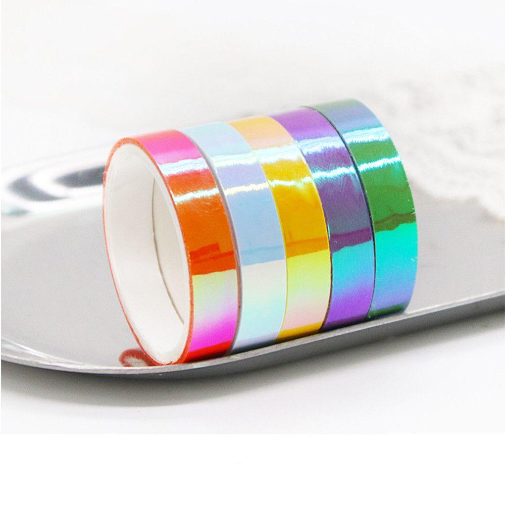 Nanas 5pcs /Set Laser Washi Tape Set Dekorasi Scrapbooking Glitter Gradasi Berubah Warna