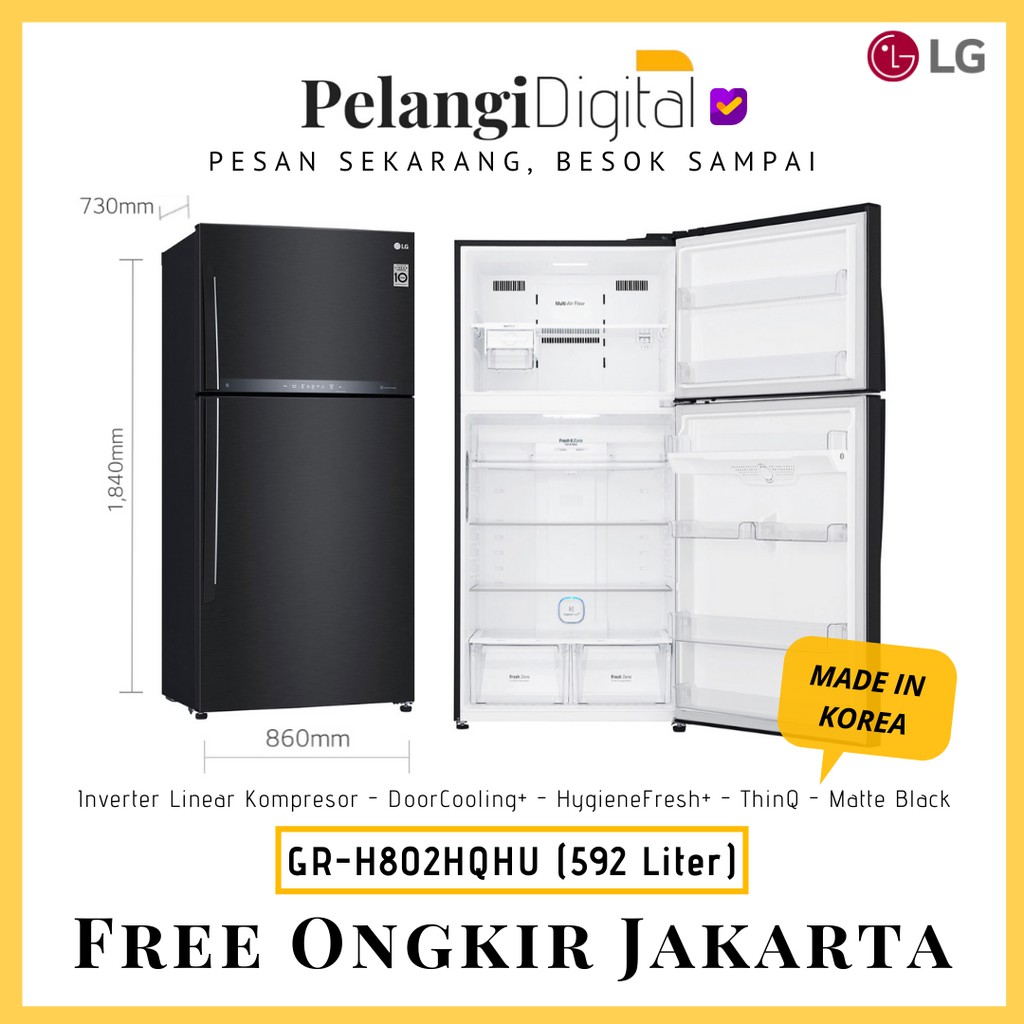LG Kulkas 2 Pintu / Lemari Es Dua Pintu Inverter Linear WiFi - GR-H802HQHU [Made in Korea]