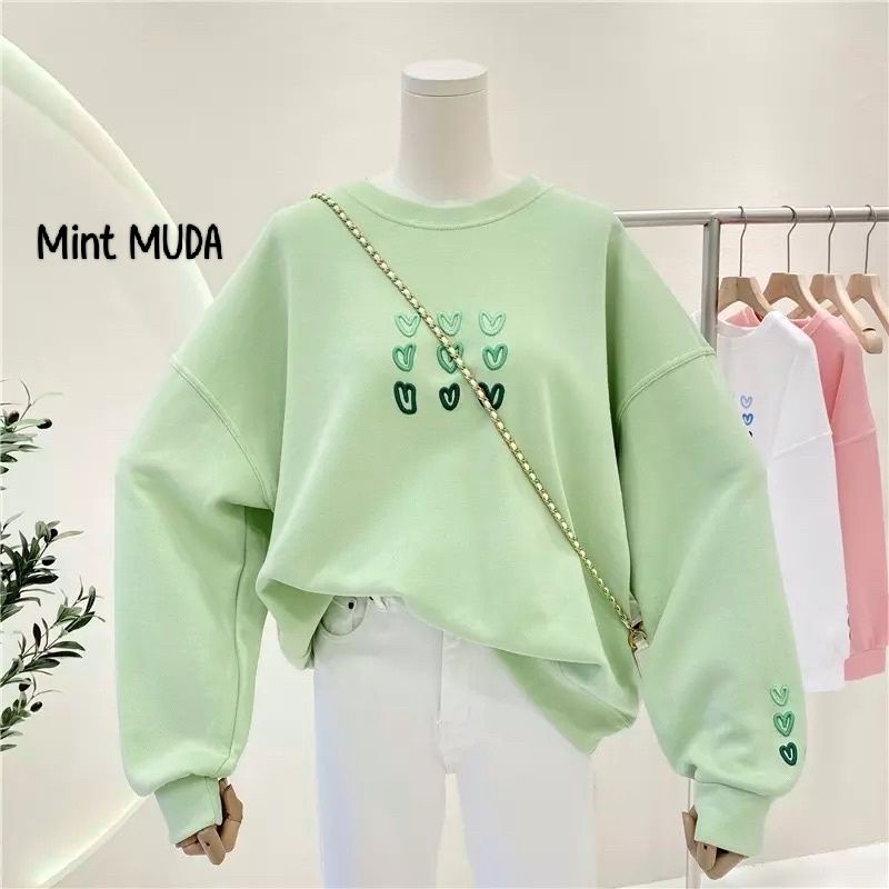 Sweater LOVE HEART (SABLON) BIG SIZE (S - 6XL) Jaket Wanita Oversize Korean Fashion Cute Loose Long Sleeve Jumbo 5XL 4XL 3XL 2XL XL L M Harajuku Sweatshirt Pink Tosca Soft