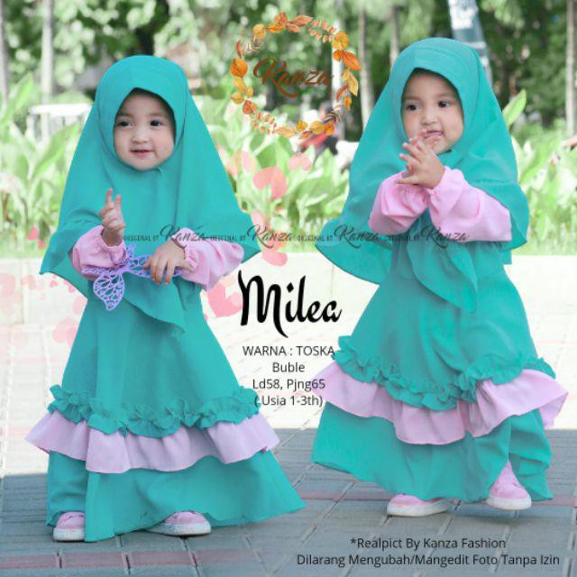 Milea Cilla Kids - Dress Pakaian Baju Gamis Pesta Anak Umur Usia 2 3 4 5 6 7 Tahun Set Jilbab Hijab