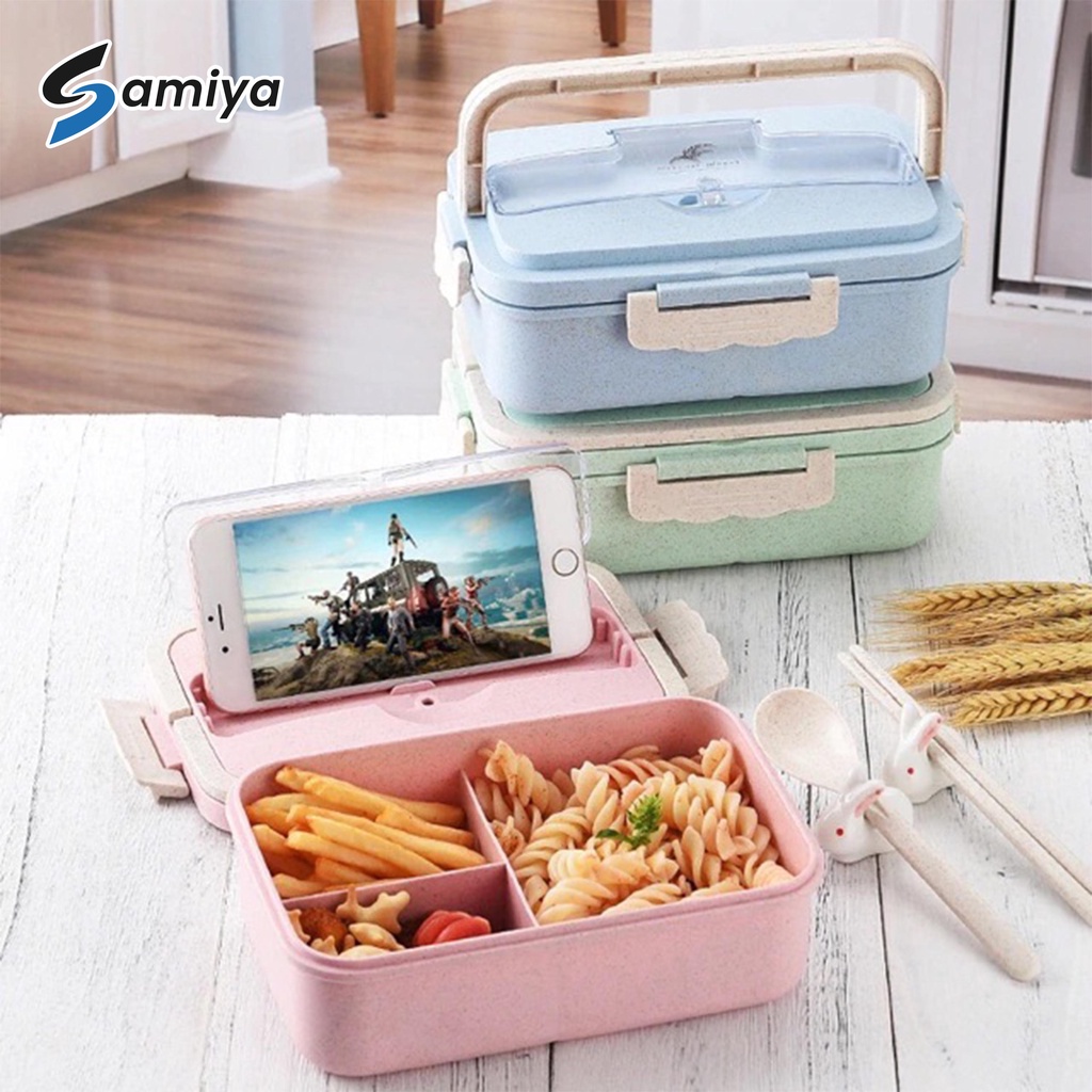 Wheat straw lunch box / kotak box tempat makan / portable alat makan anak set / tempat bekal makanan