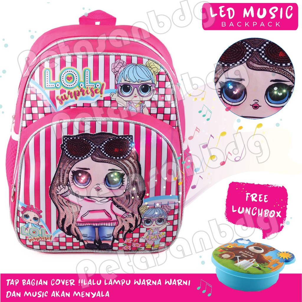 PTS - Ransel Sekolah Anak Perempuan LOL SURPRISE - FULL PATTERN - STARPOWER - RANSEL LED MUSIK + FREE LUNCHBOX