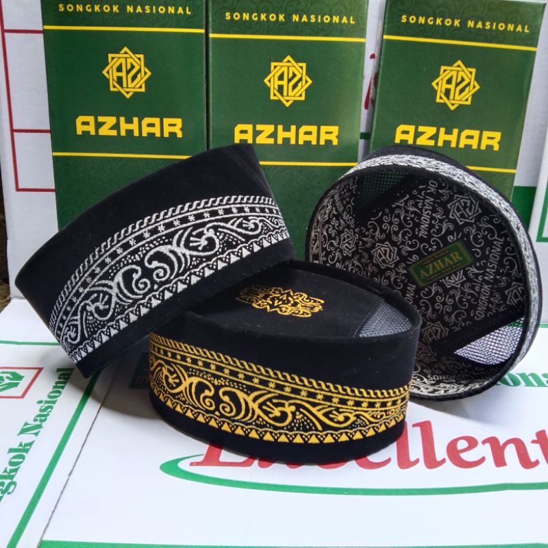 BERKUALITAS Peci Songkok Hitam Motif Batik Warna Emas & Perak Peci Lukis Anak