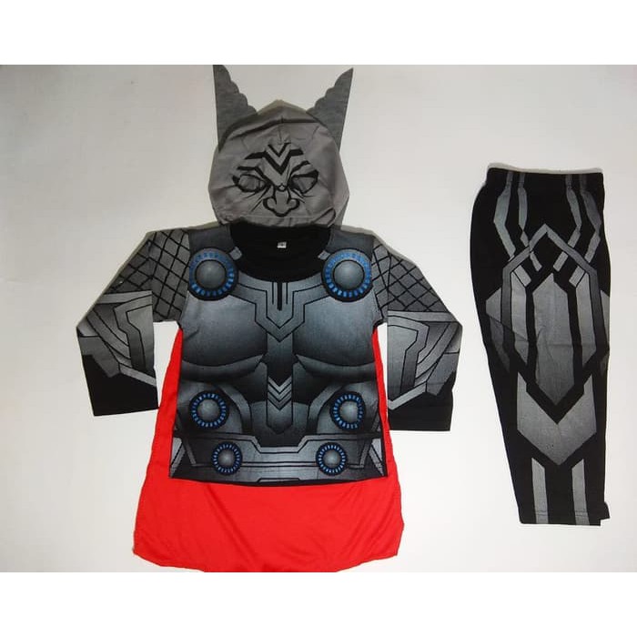 Baju Kostum Anak Superhero Thor Avengers  Setelan Panjang Cowok Karakter Sayap Topeng