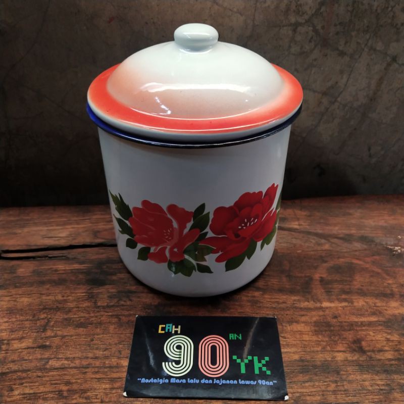 Gelas Kembang ENAMEL 12cm JADUL 90an. Mug Putih Doreng Ndeso Blek Seng. Alat Dapur Klasik. MURAH
