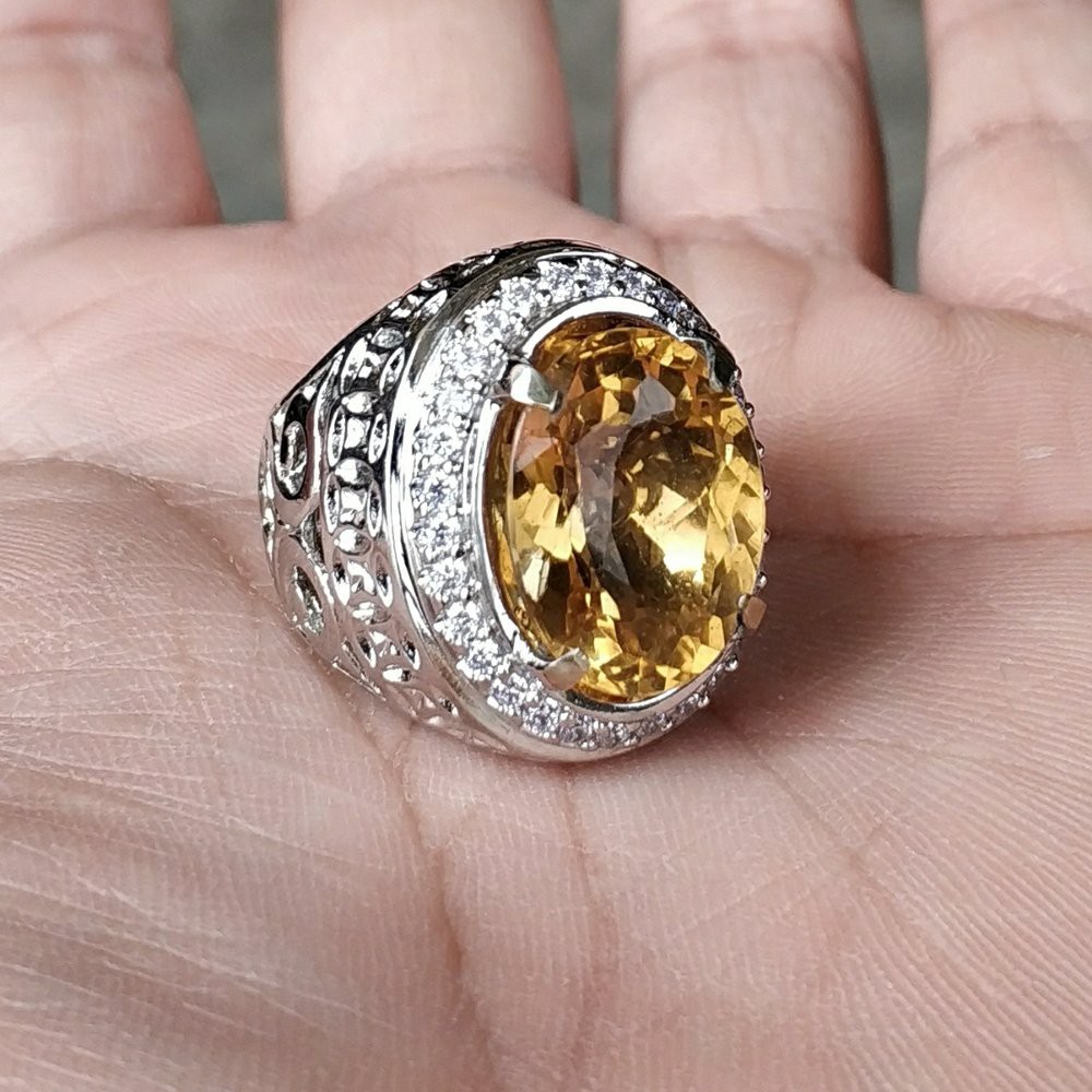 CINCIN BATU AKIK PERMATA NATURAL GOLD CITRINE QUARTZ SUPER GLAMOUR FREE MEMO LAB