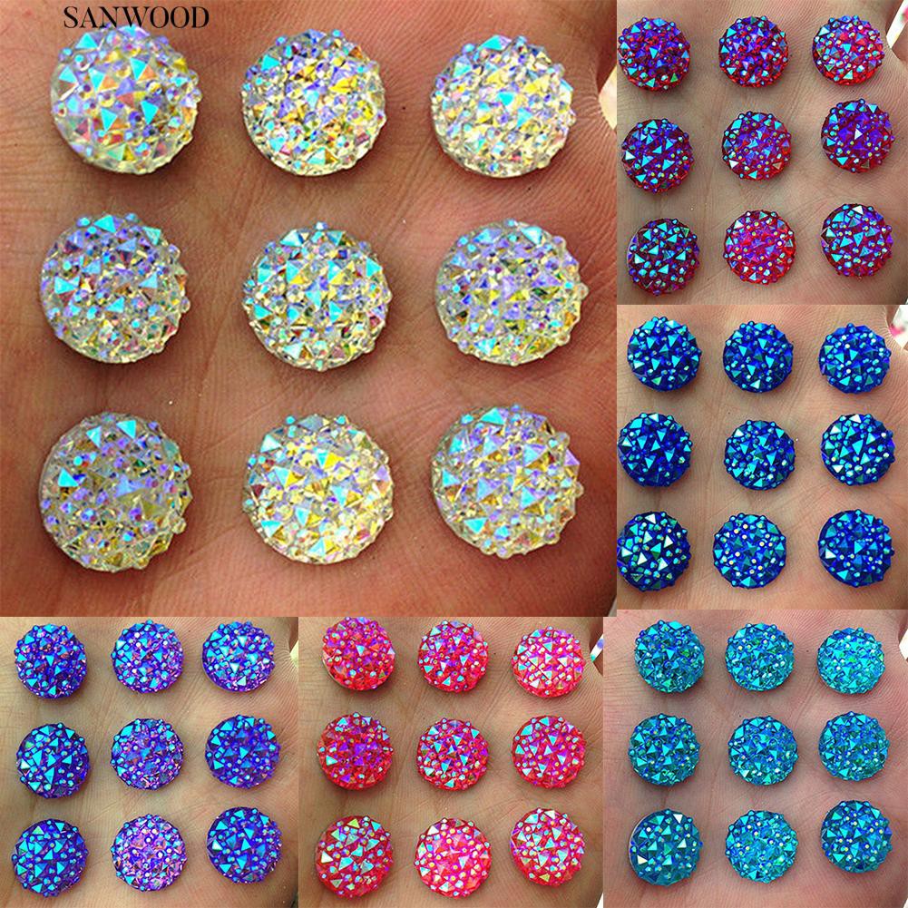   DIY  40Pcs 12mm Putaran AB Resin Pipih Rhinestones untuk 