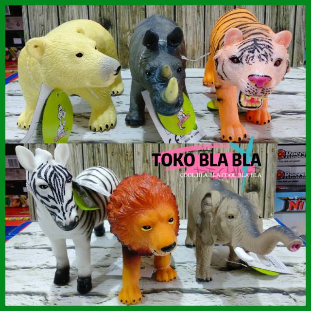 mainan anak hewan binatang karet besar gajah zebra badak singa tiger