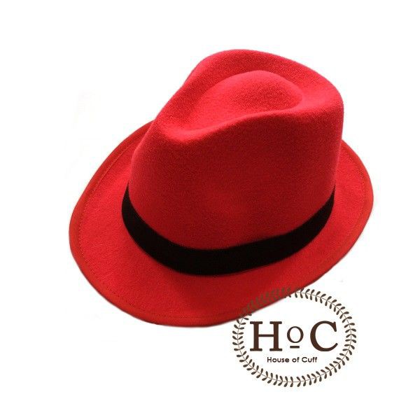 Houseofcuff Topi Fedora Hat RED FEDORA HAT LAKEN