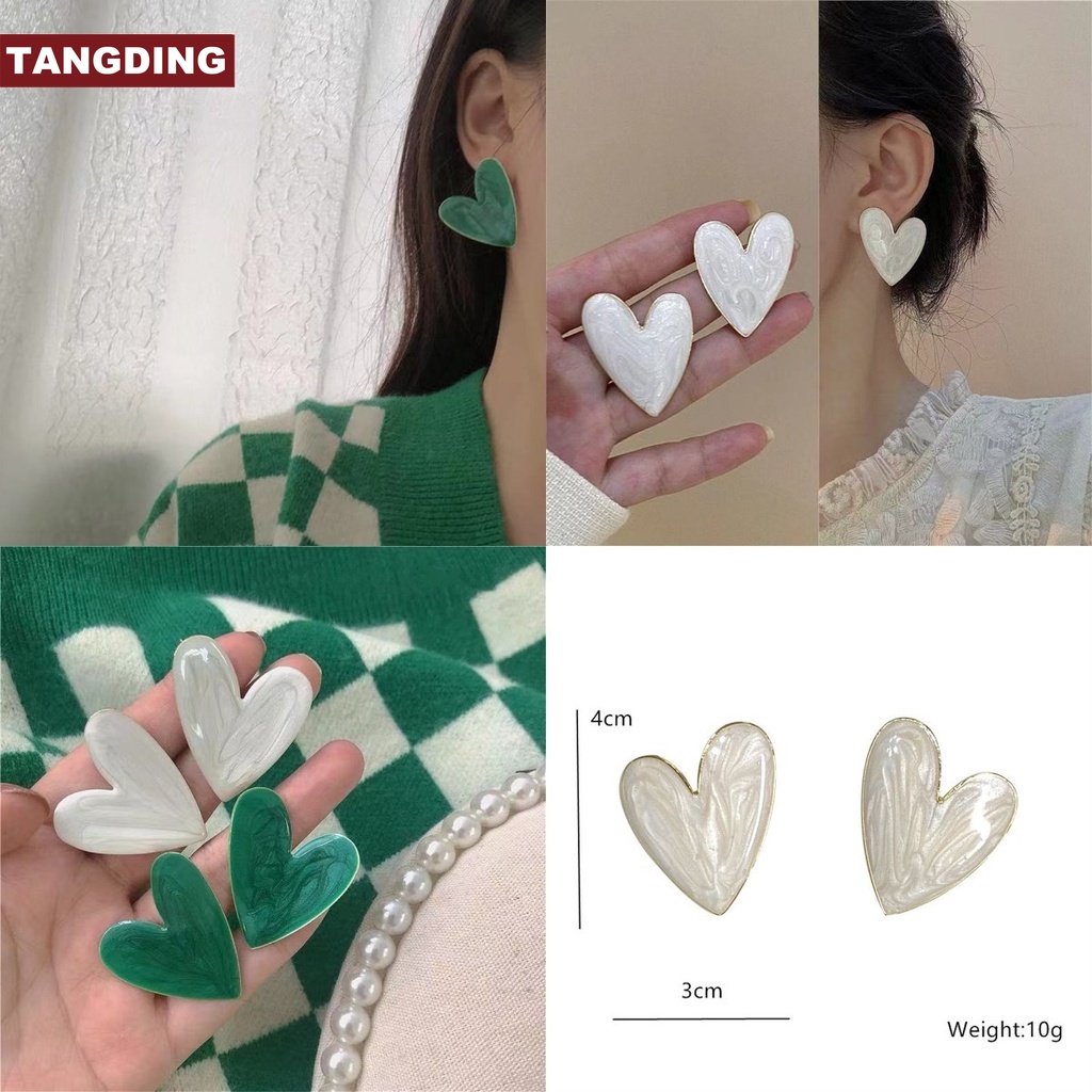 Anting Stud Tindik Bentuk Hati Besar Warna Putih Gaya Korea Minimalis Untuk Wanita