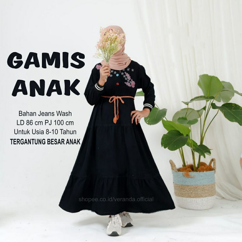 Gamis Jeans Anak Perempuan Tanggung Umur 8-10 Tahun Prinsa Maxy Jins Rempel Susun Remaja Tali Pingga