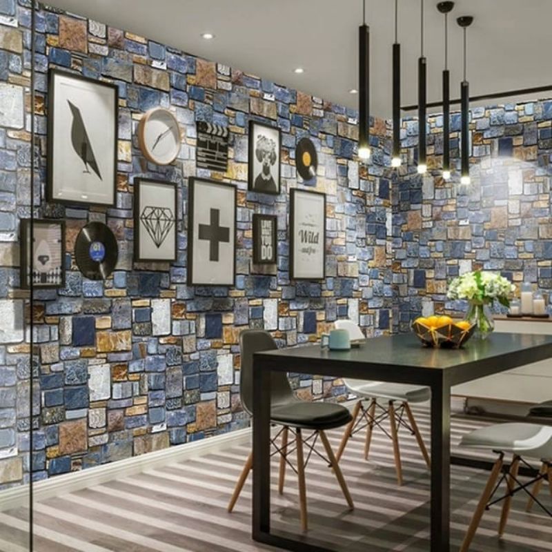 Wallpaper Dinding Batu Sticker Dinding Batu Alam Kombinasi Warna Natural Hitam Abu-abu