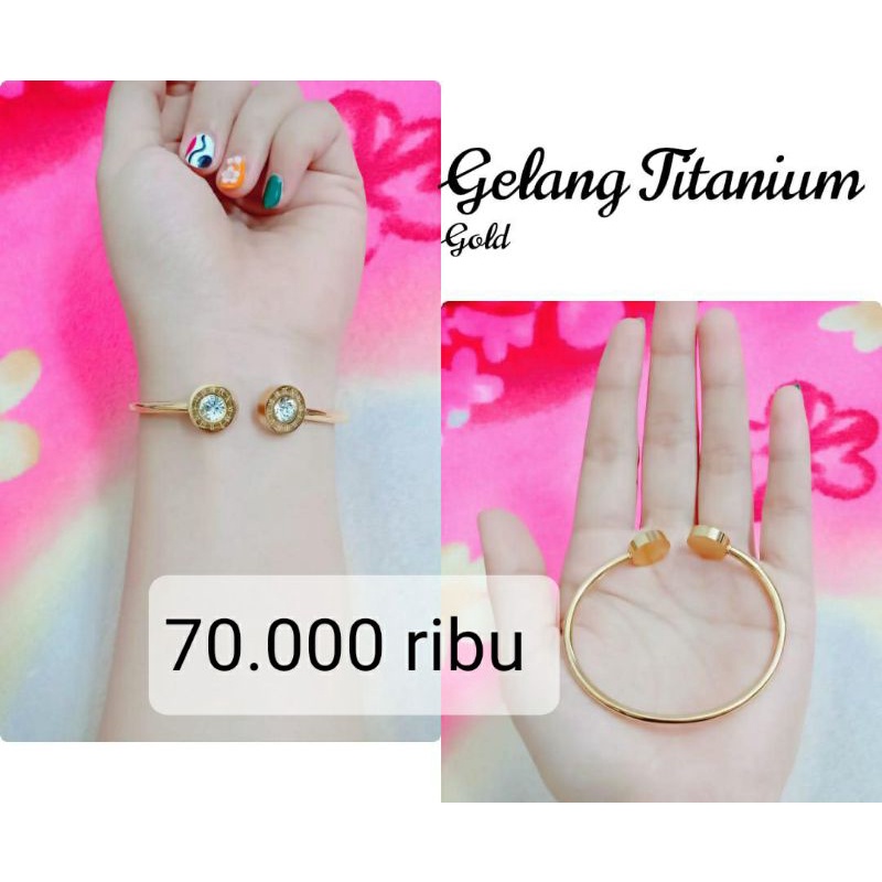 gelang titanium asli warna mas