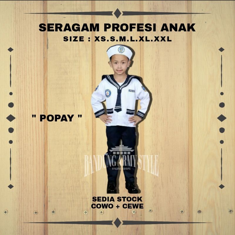 seragam POPEYE pelaut anak baju profesi anak set LENGKAP originaL SERAGAM KARNAVAL AGUSTUS SERAGAM A