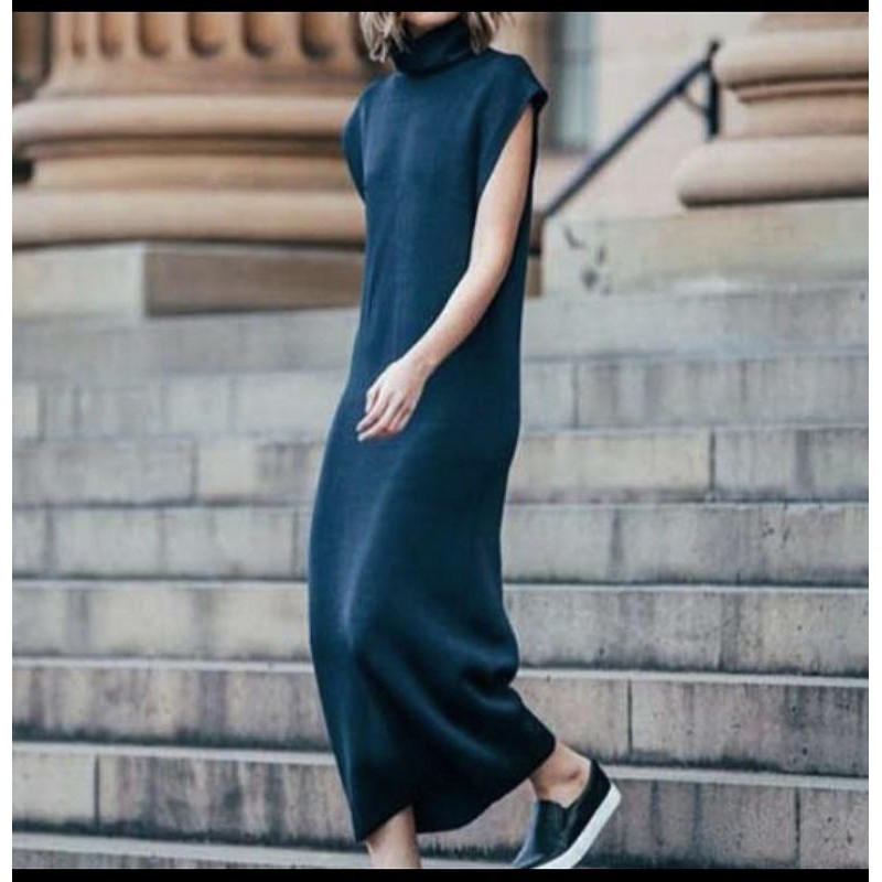 NYstore94 Long Dress Turtleneck Tanpa Lengan / Dress Wanita Jumbo