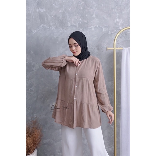BLOUSE WANITA RAYON CRINKLE PREMIUM MADE CESI REKSA-Cesi Mocca