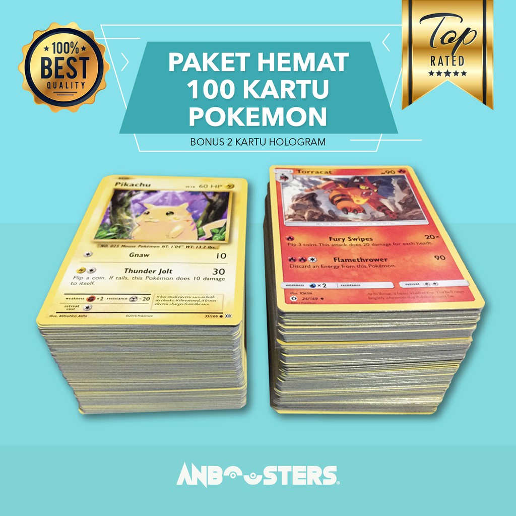 Paket Hemat 100 Kartu Pokemon Card Original Bonus 2 Hologram