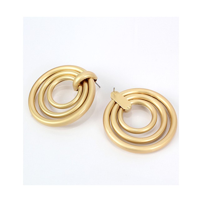 LRC Anting Tusuk Fashion Metallic Glossy Geometric Round Earrings F5636X