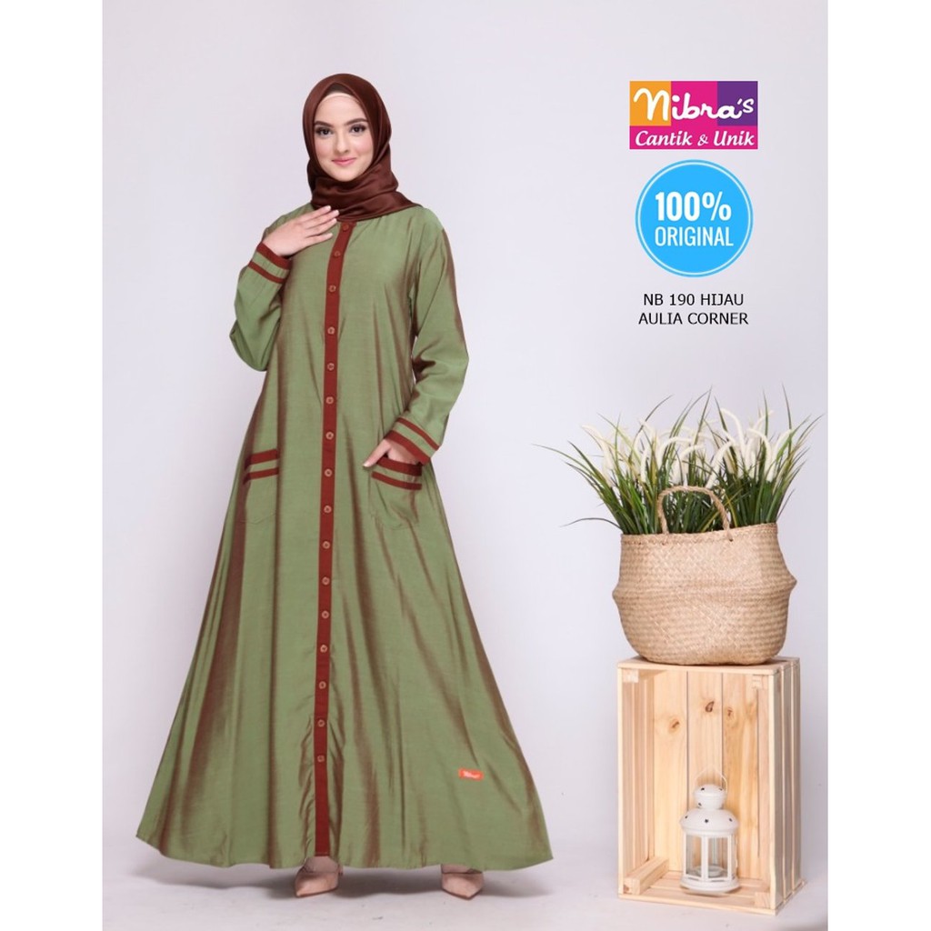 Baju Muslim Gamis Nibras NB 190 Hijau ORIGINAL Gamis Wanita 2019