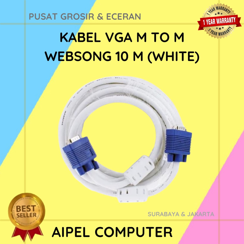 KVW10 | KABEL VGA MALE TO MALE WEBSONG 10 M (WHITE)