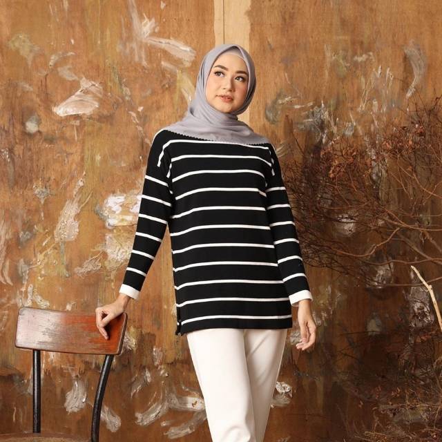 STRIPES COTTON SWEATER BLACK HEAVEN LIGHTS