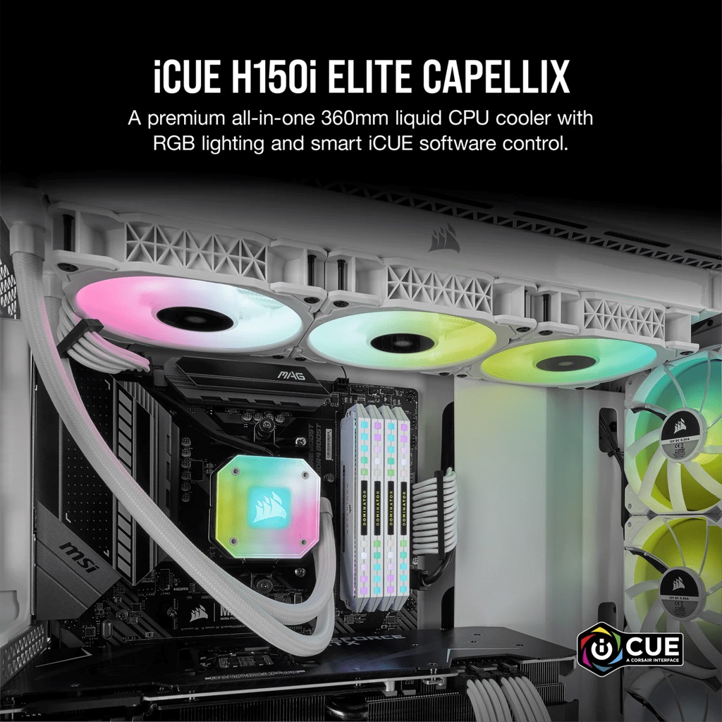 Corsair Hydro Series iCUE H150i ELITE CAPELLIX Liquid CPU Cooler - White