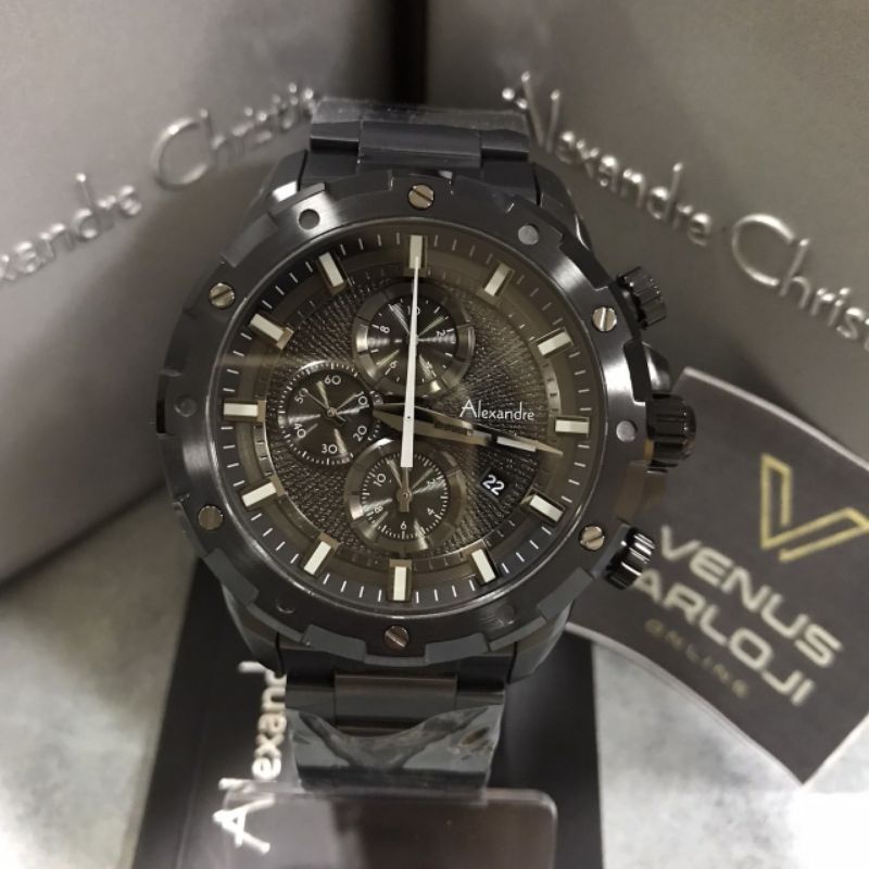 Jam Alexandre Christie AC 6602 MC BIP Pria Rantai Hitam Bulat