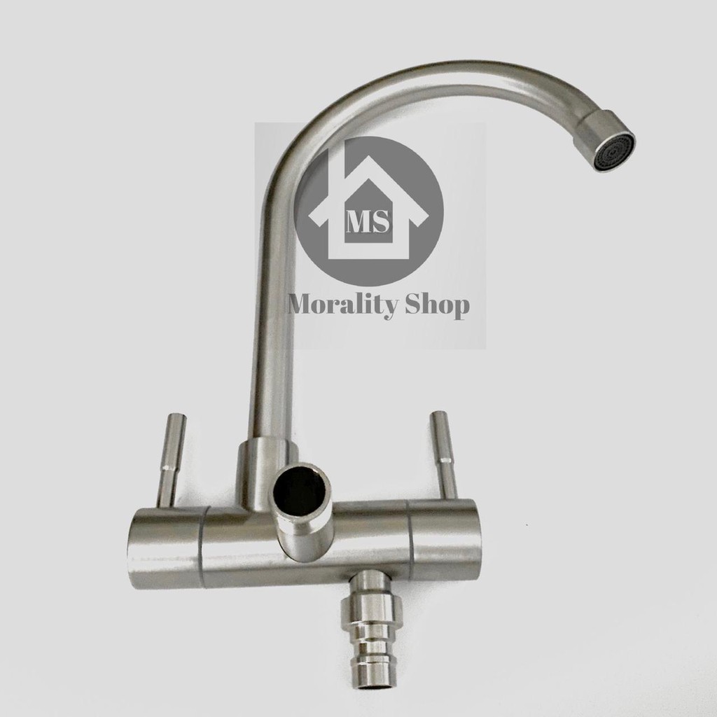 Kran Sink Angsa cabang stainless 30417 - Keran air dapur sink stenlis double mesin cuci