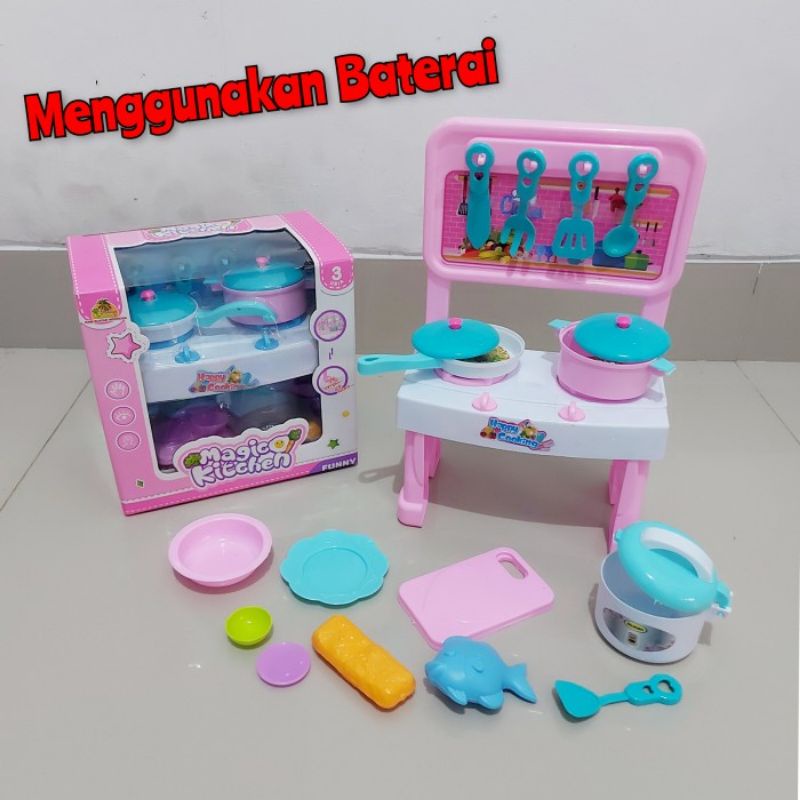 Mainan Magic Kitchen Baterai - Set Dapur Masak Masakan Anak Perempuan Cewek