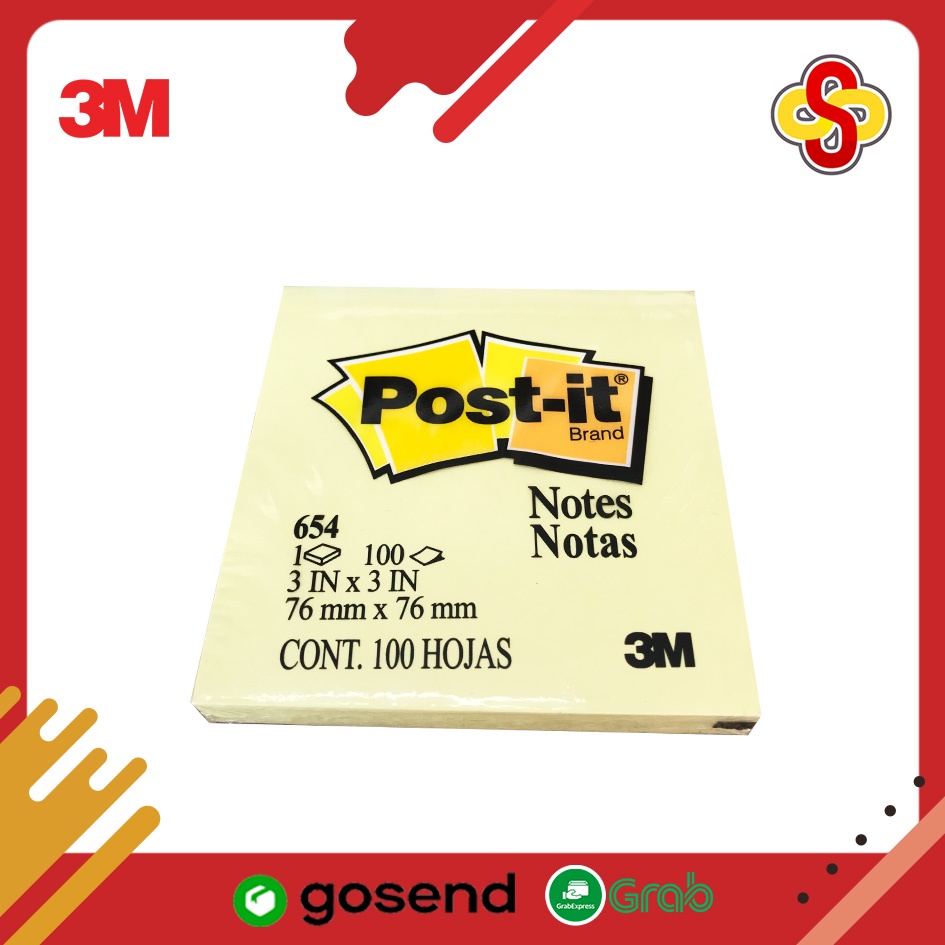 Sticky Notes / Kertas Memo Post-it 3M 654 Kuning 100 Lembar