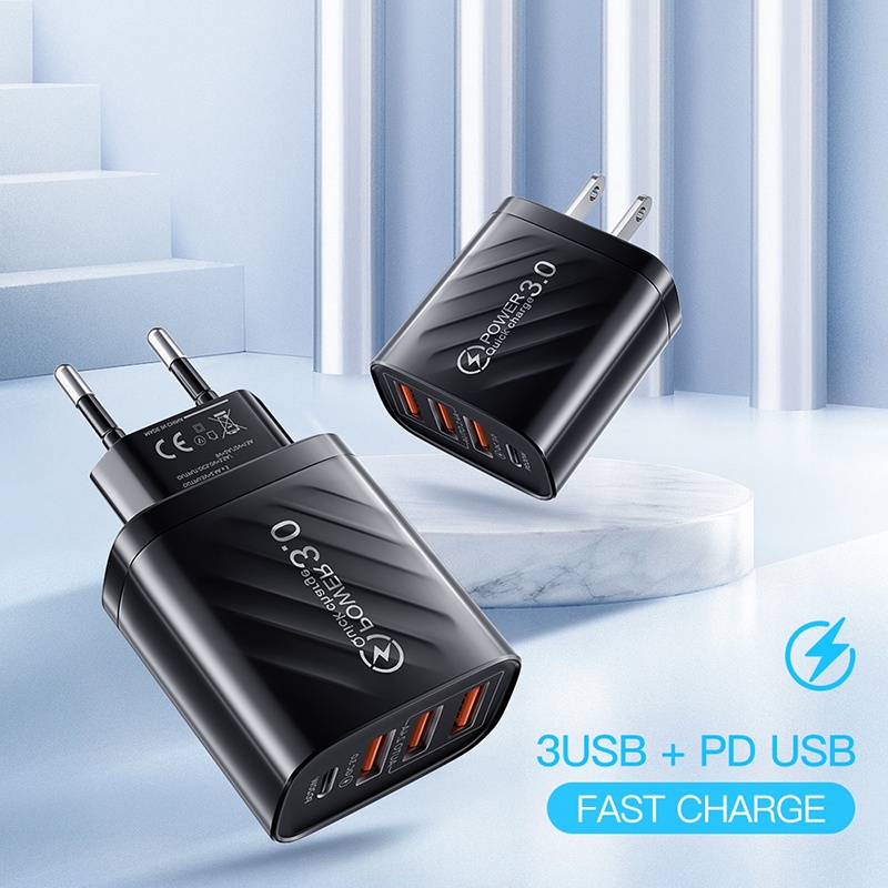 Adapter Charger Dinding USB 3.0 5A 30W Fast Charging Portable Untuk Iphone 14 13 Pro Tipe c Android QC3.0