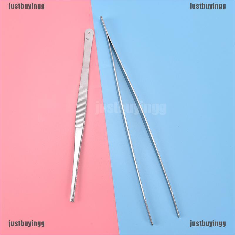 JB✪ Silver Stainless Steel Long Food Tongs Straight Tweezers Kitchen Tool