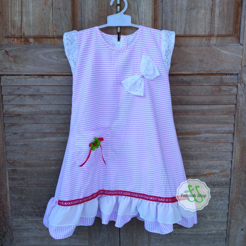 Dress anak 4 5 tahun gaun anak cewek perempuan motif strip unik cantik ( dress umiko strippita )