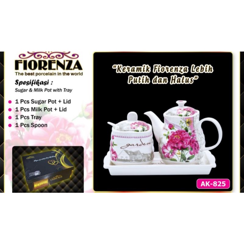 Tempat Gula + Teko Tea Keramik Cantik AK 825 / Free Penambahan Bubble Wrap Luar Dalam