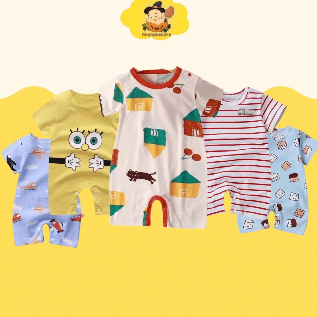 Jumper bayi segiempat 0-6 bulan / baju bayi impor murah baju kodok baby jumpsuit bayi baju bayi karakter