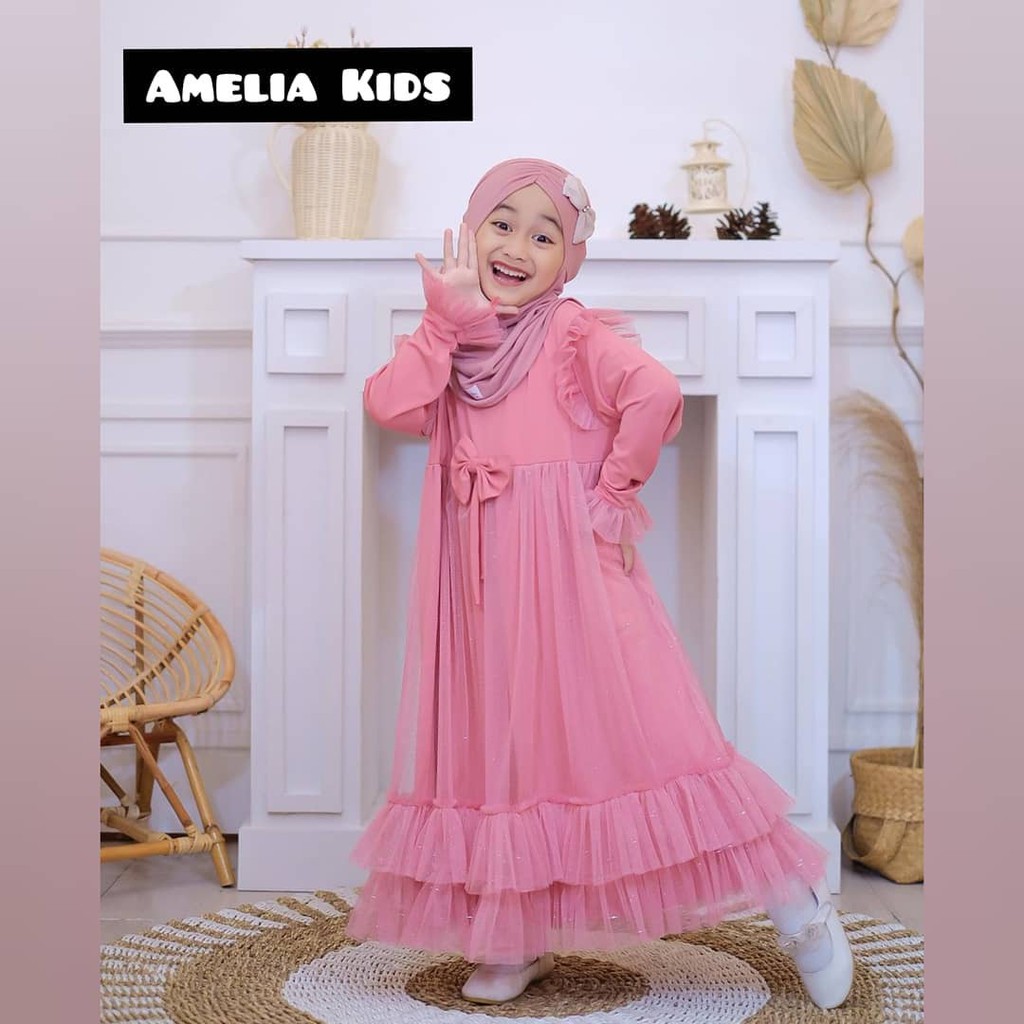 AMELIA KIDS Bahan MANGGO CREPE + TILE Gamis Anak 6-8 TAHUN GAMIS LEBARAN ANAK PREMPUAN TEBRARU 2023 DRESS FASHION ANAK PEREMPUAN BAJU ANAK PREMPUAN TERBARU PAKAIAN ANAK MUSLIM PREMPUAN