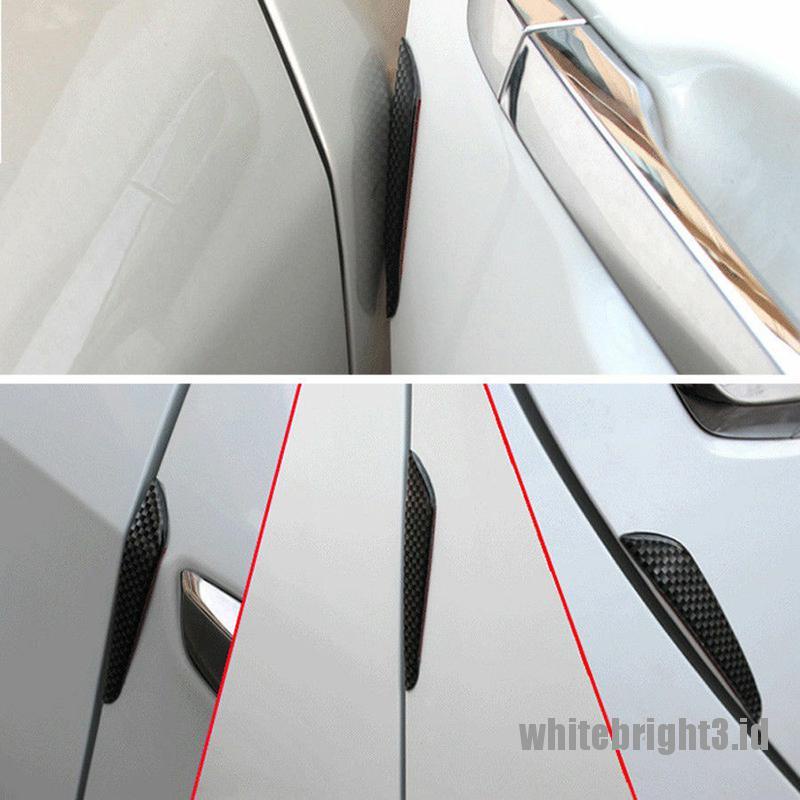 4 Pcs Strip Pelindung Ujung Pintu Mobil Bahan Serat Karbon Anti Tabrakan Warna Putih