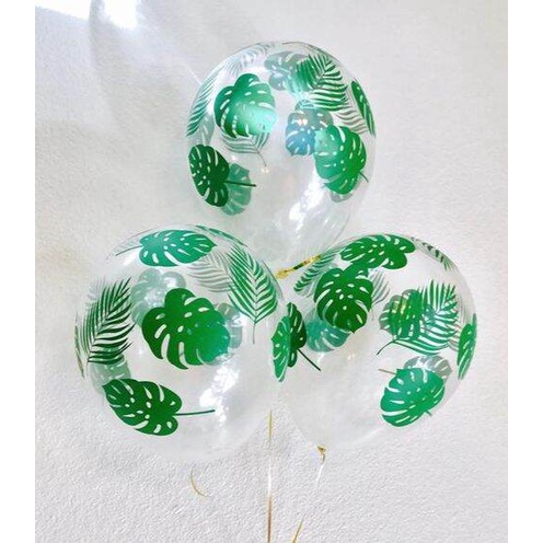 Balon Latex / Lateks Transparan / Transparent Print Daun Monstera &amp; Palem / Palm Leaf Size 12 Inch